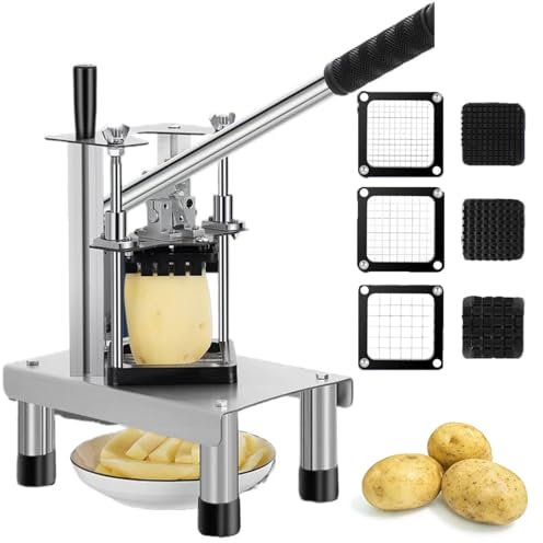 POGOAO Tritatutto Commerciale per Frutta e Verdura, tagliapatate Professionale con 3 Lame di Ricambio, Design a Pressione Verso Il Basso, Impugnatura Antiscivolo, per Patate, cetrioli, Verdure
