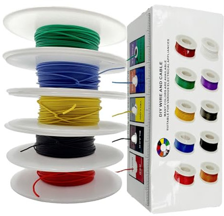 BlueMW 22AWG Electrical Wire 0.3mm² Hook up Wire Kit 5 Colors (10M/Spool) Stranded Tinned Copper Wire for DIY, Automotive Wiring