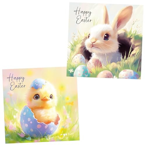 Paquete de 10 tarjetas de Pascua. Cada paquete múltiple contiene 2 diseños diferentes de pollitos y conejitos de Pascua. Respetuoso con el medio ambiente, reciclable, tarjetas sin plástico, sobres y
