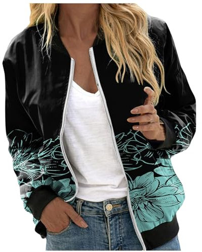 Giacca Primaverile Donna- Giacca da Baseball Felpa con Zip Stampata in 3D Manica Lunga Slim Fit Bomber Jacket Casual Jacket Vintage Streetwear Lettera Giacca per Il Tempo Libero Giacche