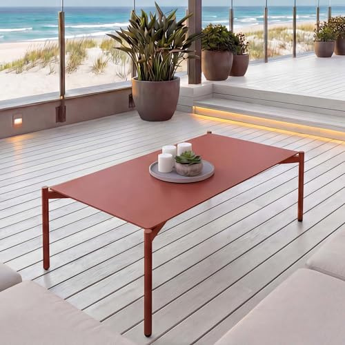 Mendler Aluminium-Gartentisch HWC-O11, Outdoor Loungetisch Kaffeetisch Tisch Balkontisch, 105x65cm - terrakotta