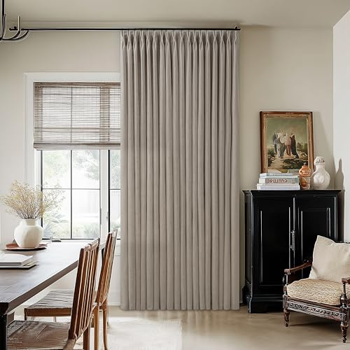 100 Inch Wide Curtains 84 Inches Long Linen Pinch Pleated Curtains for Patio Sliding Door Light Filtering Pinch Pleat Drapes Burlywood Birch Boho Extra Wide 100 x 84 Drapes Living Dining Room 1 Panel