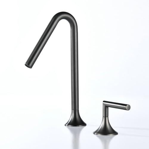 BiaoTeng Robinet pour Lavabo 2 Trou Monocommande Laiton Robinet Salle Bain eau Chaude et Froide Mitigeur Lavabo Vasque à Poser Gris