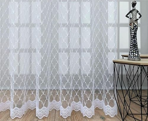 Gardinen Vorhangen Weiß Jacquard 250x160 cm (BxH) Modell Alberta Lange Gardine Kräuselband Aus Glattem Pflegeleichtem Stoff Fensterdekoration Dekostoff Stickerei