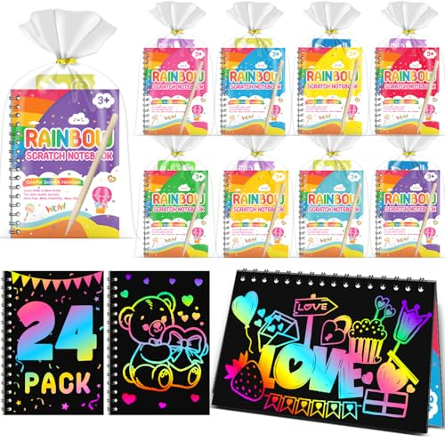 Scratch Art, Party Bag Fillers for Kids - Rainbow Scratch Art, Arts and Crafts, Class Gifts, Birthday Return Gifts for Boys Girls Age 4-9 (24-Pack)
