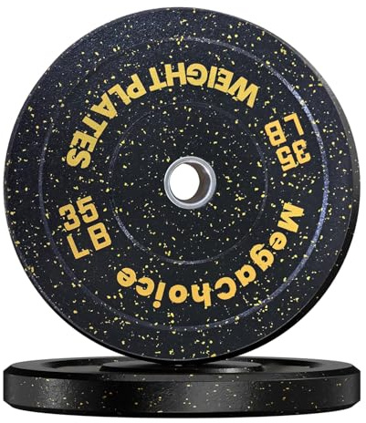 Disques d'haltères, disques de 50 mm, disques de poids en granulés de caoutchouc plein, absorbant les chocs et haute température, disques de fitness, jaunes 2 x 16 kg