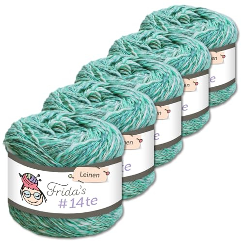 Frida's Wollhaus 5 x 100 g Frida‘s #14te Leinen Wolle Sommergarn Stricken Häkeln weich 40 Farben (7408)