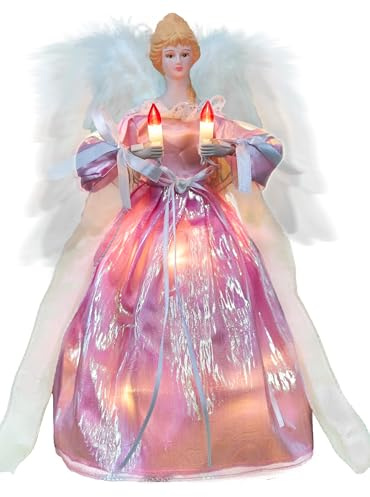 Cyraft Christbaumspitze Engel mit automatisch schlagenden Flügeln – Weihnachtsbaumspitze beleuchtet in Rosa, 30 cm, mit Hellen LEDs & separat steuerbaren Flügeln, 6 Std. EIN / 18 Std. Aus
