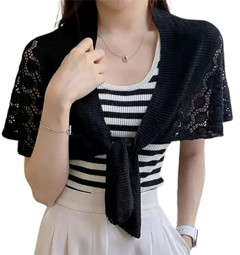 NiceYnn Châle Tricot Nouée Echarpe Epaule Poncho au Crochet | Cape Creux Mariage Soirée Cérémonie Anniversaire Elégant Décontracté