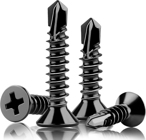 80pcs 4.2x25 mm Self Tapping Screws Self Drilling Screws Countersunk Black for Metal Sheets Roofing Windows, Etc