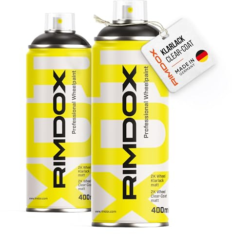 RIMDOX - Felgen Klarlack | 2K- High-Solid | 2x Spraydose | Klarlack matt in OEM-Profiqualität | 100% Made in Germany | transparent, wasserfest, benzinresistent
