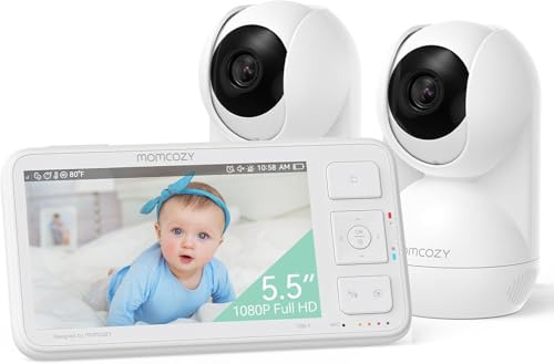 momcozy babymonitor med 2 kameror, 5,5 tum 1080P FHD-video babymonitor med 2 kameror