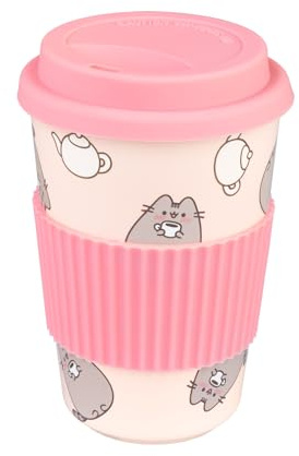 Grupo Erik Vaso termico café Pusheen - Taza termica cafe para llevar de Cerámica: Taza gato con Tapa y Agarre de Silicona Antideslizante | Tazas desayuno originales para regalar Kawaii, 400ml