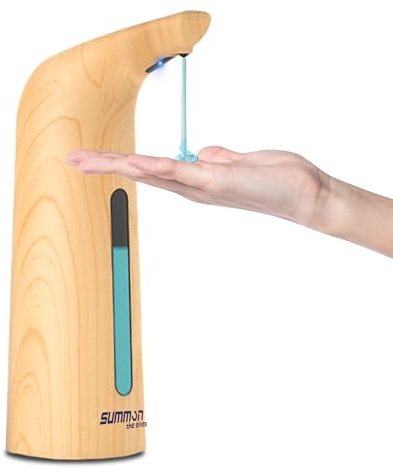 Summon The Elve Seifenspender Automatisch,400ML Berührungsloser Batteriebetriebener Elektrischer Seifenspender mit Sensor,4 Stufen Verstellbar No Touch Soap Dispenser für Küche (Holzmaserung)