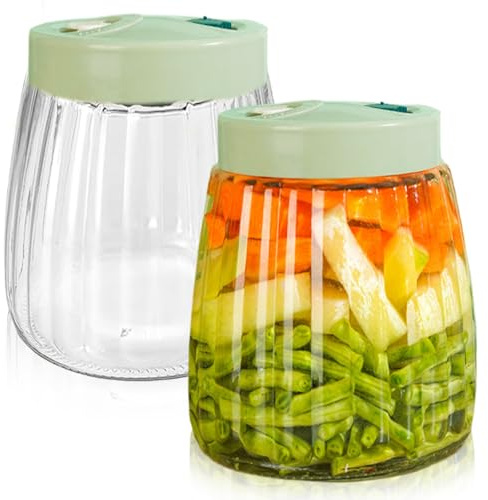 2 Stück Fermentierglas, 1.4L Fermentiergläser mit Doppelventil, Luftdichte Einmachgläser aus bleifreiem Glas, Fermentation Jar zum Gären von Kimchi, Sauerkraut, Sauerkraut, Marmelade, Nüsse, Honig