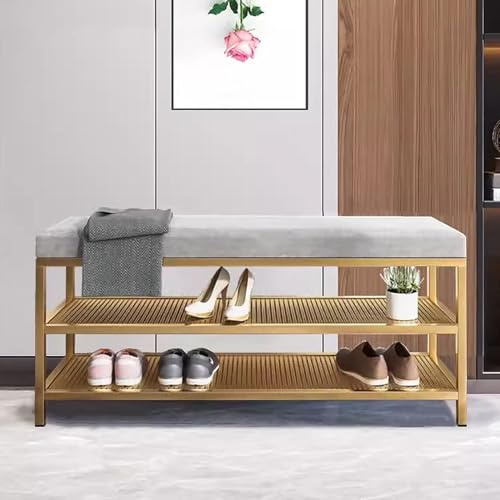 Goldene Samt-Schuhregal, 2-in-1 gepolsterte Eingangsaufbewahrung, moderne Flur- und Wohnzimmermöbel, stilvolle Bettbank für Schlafzimmer-Organisation
