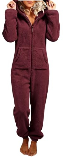 Combinaison Pyjama Femme Polaire Onesies Pyjama À Capuche Moelleux Combinaison Une Pièce en Flanelle Chaude en Peluche Loungewear Vêtements D'intérieur Une Pièce Combinaisons de Nuit Pyjamas de Noel