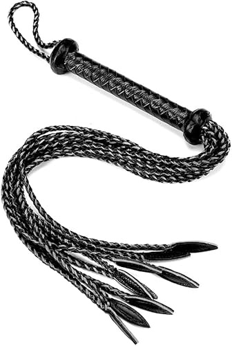 Frusta a nove code in vera pelle, tessuta a mano, lunga 60 cm con coda a foglia di salice, appendibile da 15 cm, frusta equestre di alta gamma, adatta sia per l'allenamento che per il collezionismo (b
