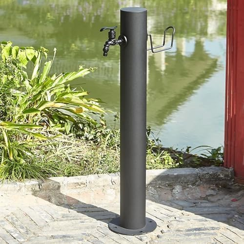 CHCWR Stainless Steel Outdoor Garden Water Column with Hose Hanging Bracket Freestanding Faucet & Fountain for Outdoor Use