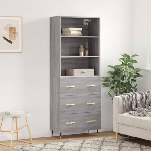 HETFTJN Highboard Grau Sonoma 180 cm Holzwerkstoff Sideboard Wohnzimmer Küchenbuffet mit Metallfüßen Modernes Design Robust & Viel Stauraum für Living Room Flur Bedroom