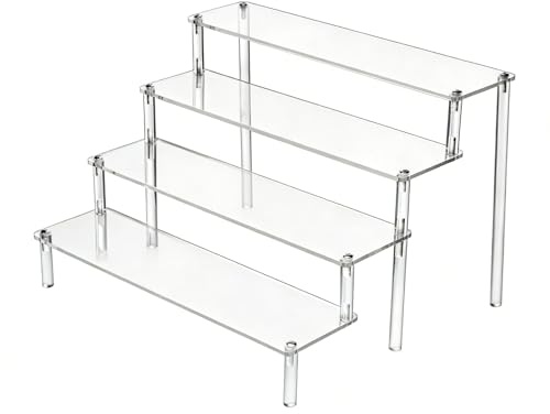 SOQKEEN Acryl Display Regal Ständer, 4 Etagen für Figuren & Sammler | Einfach montierbar und kristallklar für Figuren, Modelle, Kosmetik, Schmuck, Kunsthandwerk sowie Cupcakes & Desserts