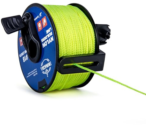 HONGDA Professional Mason Line - #18 Braided Nylon String (328FT) Folding Reloadable Reel for Precision Masonry, Concrete Work & Gardening, High-Vis Fluorescent Yellow