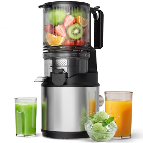 Juicer Machines, Cold Press Juicer with Wide Feed Chute, 3-in-1 Slow Masticating Juicer, Juice, Nut Milk & Sorbet Maker, BPA-Free, High Juice Yield for Whole Fruits & Vegetables Easy to Clean