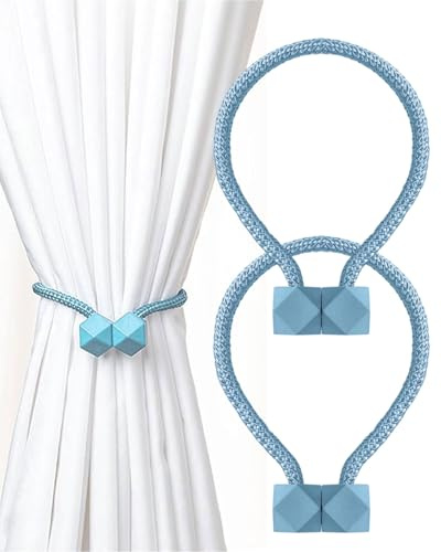 CULEB 2 Piezas Magnetic Curtain Tiebacks,Sujeta Cortinas,Hebilla de Cortina Fija,Alzapaños Cortinas,Abrazaderas Cortinas,Clips Cortinas para Decoración Hogar,Ventanas Hoteles,Oficinas,Casa(Azul)