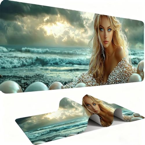 Tapis de Souris 600x300mm Tapis Souris Gamer, Mousepad de Bureau Ultra Mince Base en Caoutchouc Antidérapante Lavable la Vitesse et la précision Améliorées pour PC, Ordinateur, Travail-Sirène C0P-274