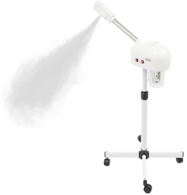 Gesichtsdampfer Professionelle Gesichtsdampfer hautreinigung und befeuchtung zuhause salon mit drehbarer düse 2-in-1, Weiß 750 ml Tank, Höhenverstellbar mit Rollen
