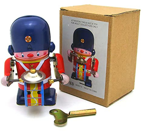 AYUNJIE Tin Toy Wind-Up Toy MS407 Tin Drumming Robot Creative Gifts Novelty Ornaments Vintage Kids Gift Boys Girls Parent-Child Interaction (Ms407-3)