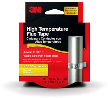 3M Ruban adhésif haute température, ruban d'étanchéité à haute température jusqu'à 600 degrés, rouleau de 4,8 m x 38,1 cm, empêche les fuites des conduits d'air chaud, fabriqué aux États-Unis, argent