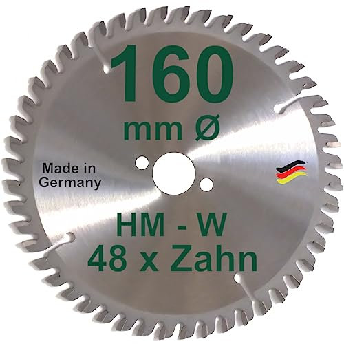 HM Sägeblatt 160 x 20 mm Zähne 48 W Kreissägeblatt Hartmetall 160mm Ersatzsägeblatt für AEG Atlas Copco Fein Festo Haffner Hitachi Holz-Her Kress Mafell Makita Metabo Handkreissäge Kreissäge