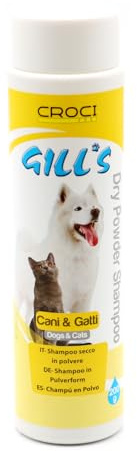 Croci Gill's - Shampoo Secco in Polvere per cani e gatti, sgrassa il pelo senza risciacquo e senza acqua, 200g