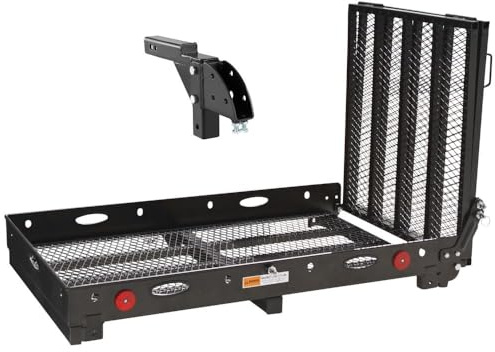 Silver Spring Folding Steel Scooter and Wheelchair Carrier with Ramp and Adjustable Adapter, 500 lb. Weight Capacity Class III or IV 2 Hitch Receiver