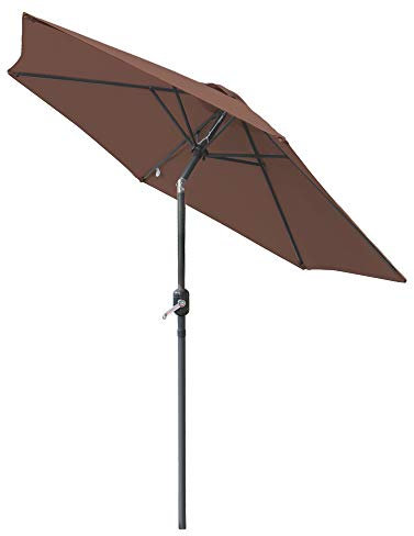 Green Bay 2.5M Round Garden Parasol Umbrella Patio Outdoor Sun Shade Aluminium Crank Tilt Mechanism Coffee