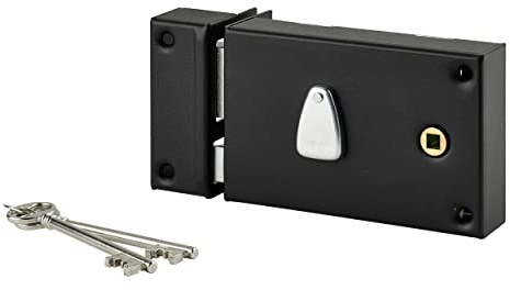 THIRARD - Serrure Horizontale en Applique à Clé à Fouillot pour Portail - Gauche - Axe 56 mm - 140 x 88 mm - Noir - 2 Clés - Mécanisme à 6 Gorges - Anti-Corrosion