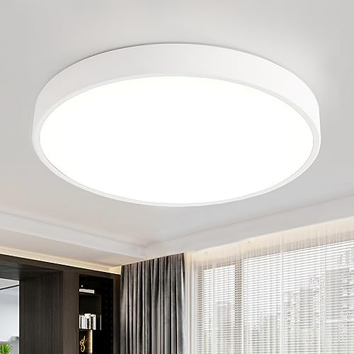 Natsen 36W LED Deckenleuchte Runde Flach Deckenlampe, Warmweiß 3000K | Metall Leuchte für Wohnzimmer Schlafzimmer Küche Büro Flur Diele (Weiß, Ø40x4cm)