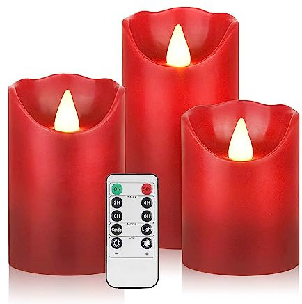Biyanuo LED Candles,Flameless Candles 4 5 6 Real Wax Battery Candle Pillars, 10 Key Remote Control with 24 Hour Timer Function(Ivory,3 * 1) (3PACK Red)