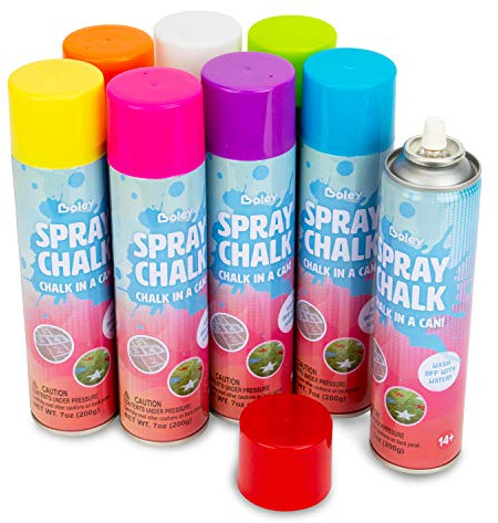 Boley Spray Chalk – 8 Pack Washable Chalk Spray Paint, 7 oz Each, Non-Toxic, Vibrant Outdoor Colors for Pavement, Grass, Sand & Snow – Fun Gift for Teens & Families, Ages 14+