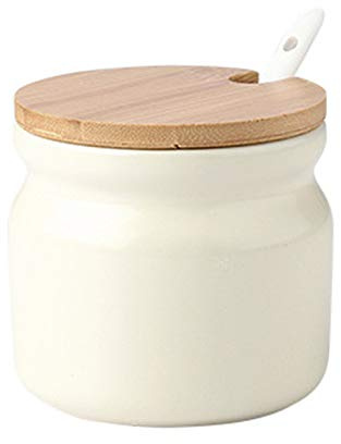 OnePine 300ml Azucarero de cerámica, contenedores para Especias azúcar Pot con Tapa de bambú y Cuchara, perfecto para el hogar y la cocina