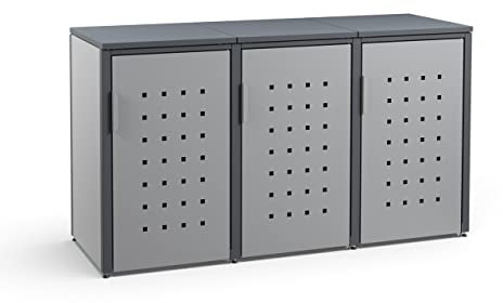 MEISTERBOX – 3er Mülltonnenbox Mülltonnenverkleidung mit Flachdach - 120L - Korpus Signalgrau/Pfosten & Dach Anthrazit