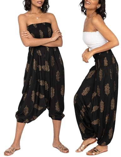 likemary Harem Pants Women 2-in-1 Strapless Jumpsuit - Black & Gold