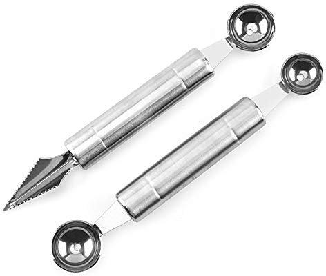 Melon Baller Scoop Set 2 unidades de acero inoxidable doble cara Melon Baller Cuchilla para tallar frutas Melon Scooper Cuchillas de helado Bola redonda para frutas, ensaladas, postres de hielo