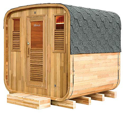 Holl's - Sauna Gaïa Nova - HL-B200C - Cabine Sauna à Vapeur d'Extérieur avec 6 Places en Cèdre Rouge du Canada avec Banc Double Niveaux et Éclairage Intérieur - 205 x 205 x 220 cm