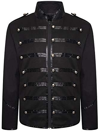Ro Rox Marching Band Men’s Military Jacket, Men’s Drummer Parade Jacket for Music Festivals, Cosplay, Halloween, Themed Parties, Black & Black, M