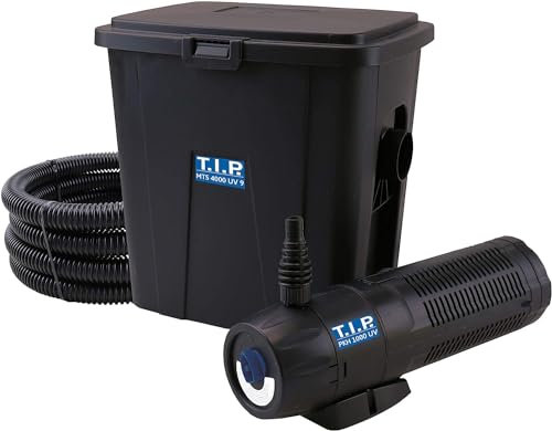 T.I.P. Set di filtri Esterni per laghetto MTS 4000 UV 9 (Volume Massimo 4.000 l, Portata Max. 1.000 l/h, Set Completo Filtro multicamera con Pompa, faretto UV-C e Tubo di Alimentazione da 3 m) 30296