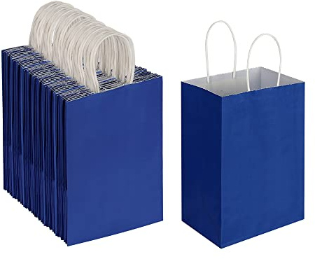 Oikss 100 Stück 13 x 8,25 x 8,25 cm kleine Papier-Geschenktüten mit Griffen, Großpackung, Krafttüten für Geburtstag, Party, Gastgeschenke, Einkaufen, Business, Goody Craft Bags Cub (klein, königsblau)