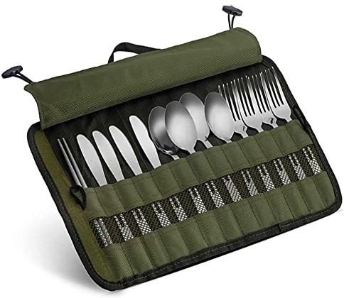 Camping Bestecktasche - Besteck Aufbewahrungstasche Für Picknick | Messertasche Kochtasche Picknickbesteck Campinggeschirr Reisebesteck Aufbewahrung |38x25cm