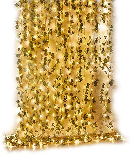 Lierre Artificielle Plantes Guirlandes, LED Guirlandes Lumineuses de Jardin, Vert Vigne Feuille Rideau Lumière, 8 Modes étanche Chaîne Lumières LED de Vigne pour Fenêtre, Mariage, Fête, Noël, Jardin